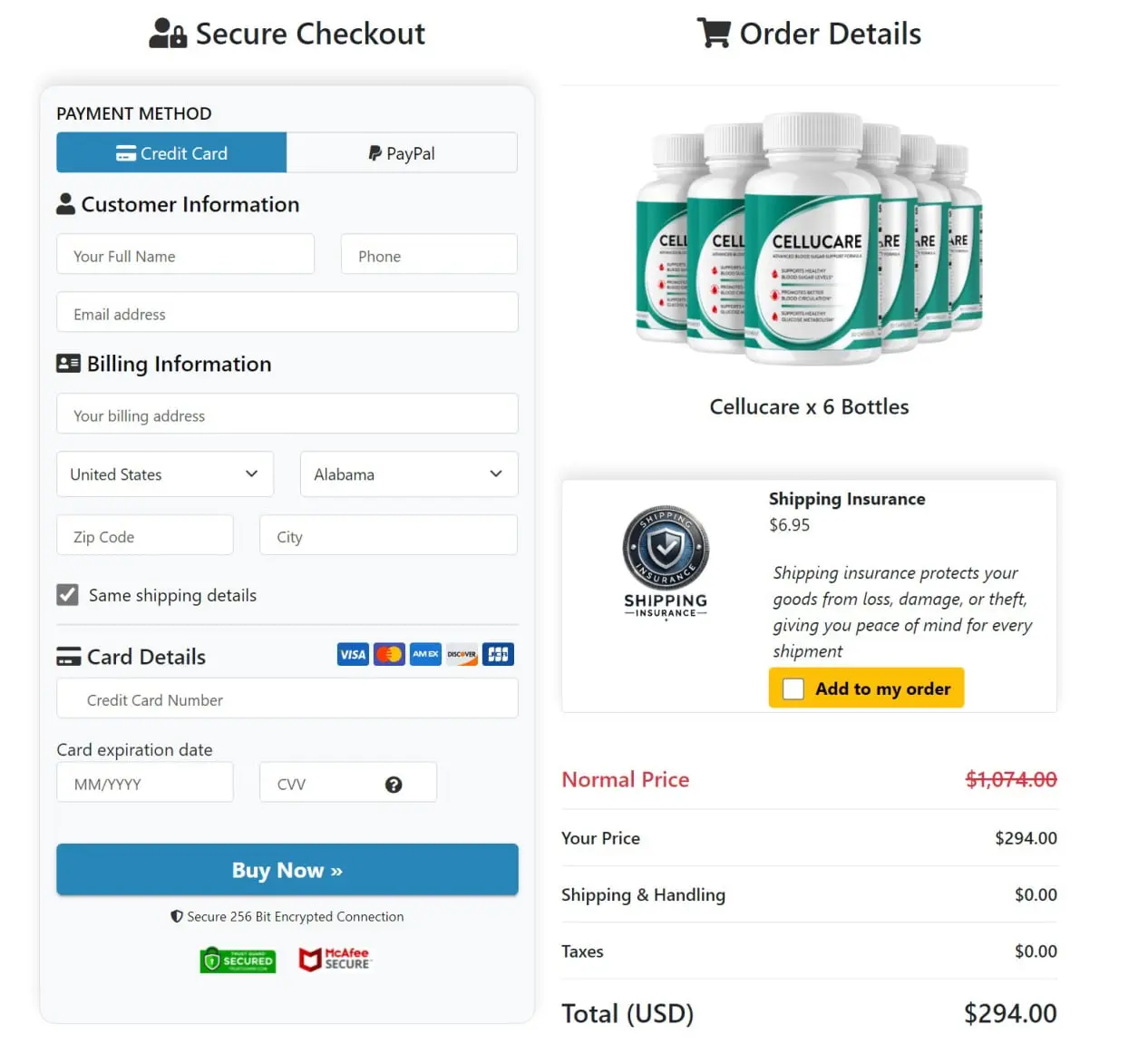 CelluCare secure checkout